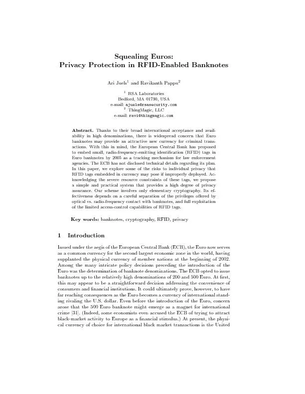 SquealingEuros:PrivacyProtectioninRFID-EnabledBanknotesAriJuels1andRav
