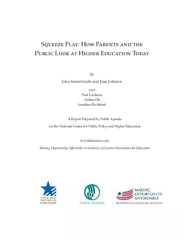 Squeeze Play: How Parents and the Public Look at Higher Education Toda