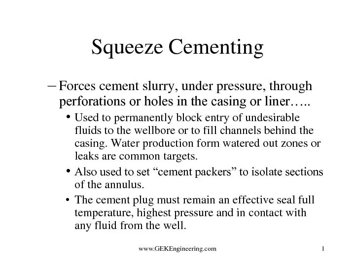 Squeeze Cementing