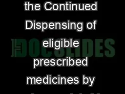 Guidelines for the Continued Dispensing of eligible prescribed medicines by pharmacists