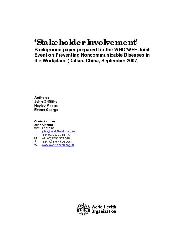 Background paper prepared for the WHO/WEF Joint Event on Preventing No