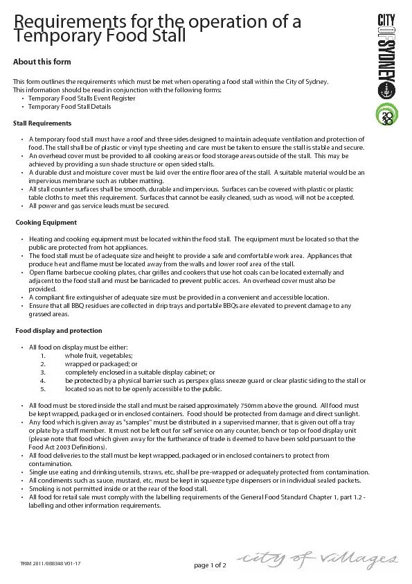 page 1 of 2Requirements for the operation of a  Temporary Food StallAb