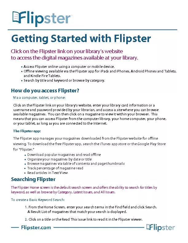 etting Started with FlipsterClick on the Flipster link on your library