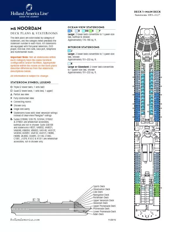 NOORDAMDECK PLANS & STATEROOMSThe deck plans are color-coded by categ