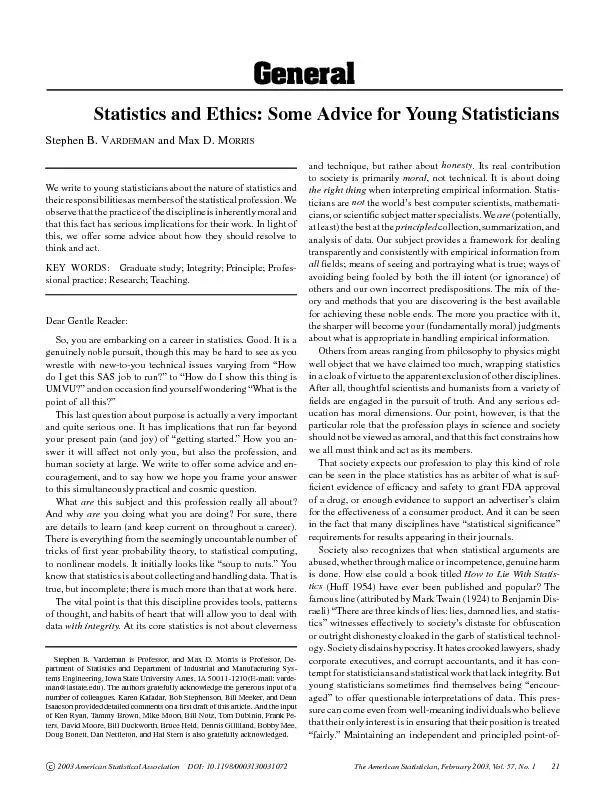StatisticsandEthics:SomeAdviceforYoungStatisticiansStephenB.VARDEMANan