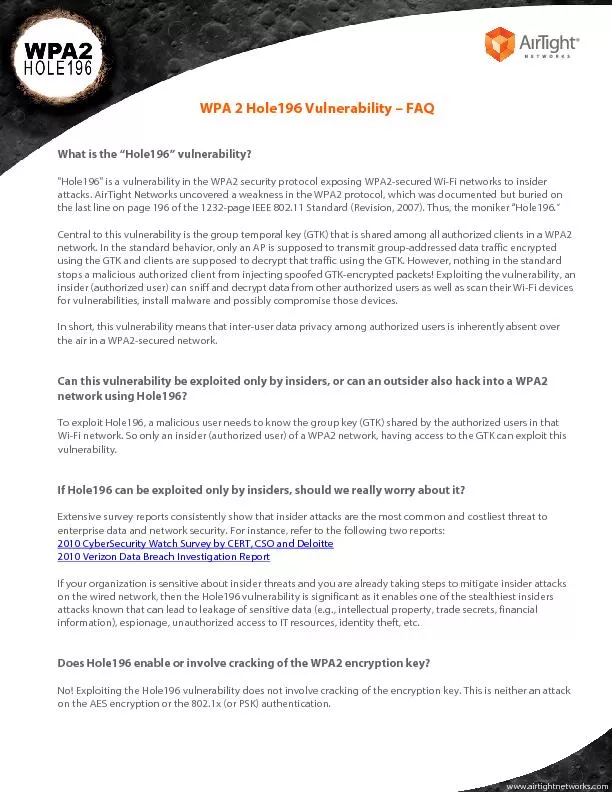 WPA 2 Hole196 Vulnerability … FAQ 