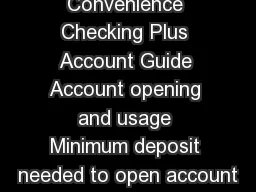 of  TD Business Convenience Checking Plus Account Guide Account opening and usage Minimum