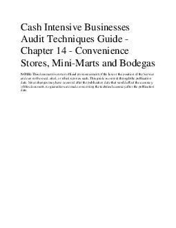 Cash Intensive Businesses Audit Techniques Guide Chapter  Convenience Stores Mini Marts