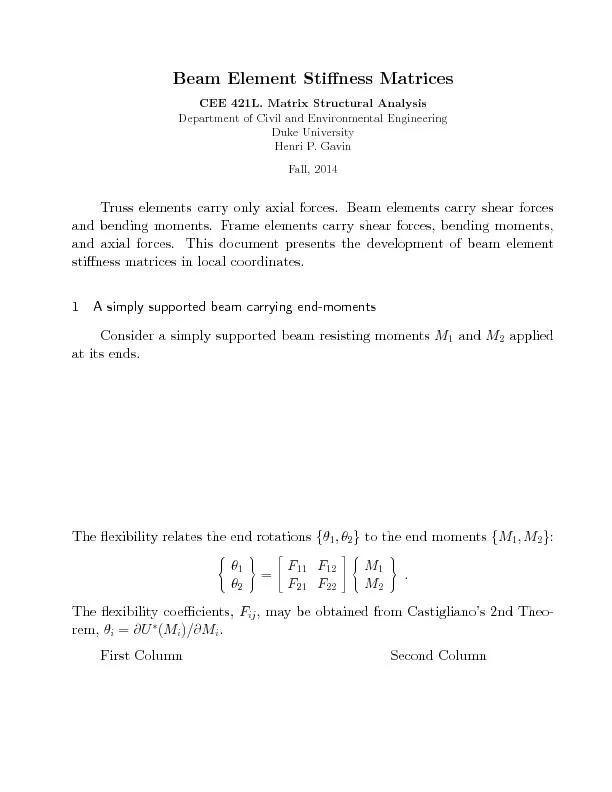 2CEE421L.MatrixStructuralAnalysis{DukeUniversity{Fall2014{H.P.GavinThe