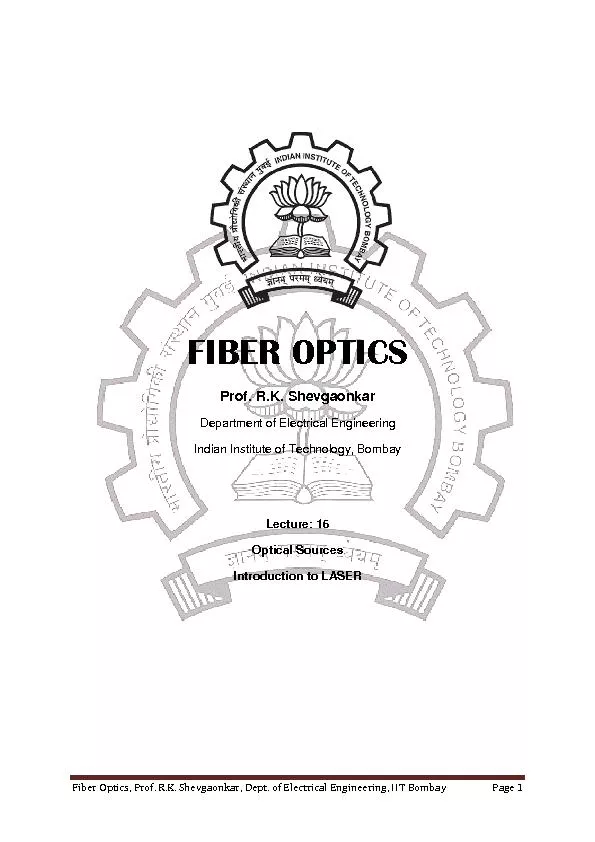 Fiber Optics, Prof. R.K. Shevgaonkar, Dept. of Electrical Engineering,