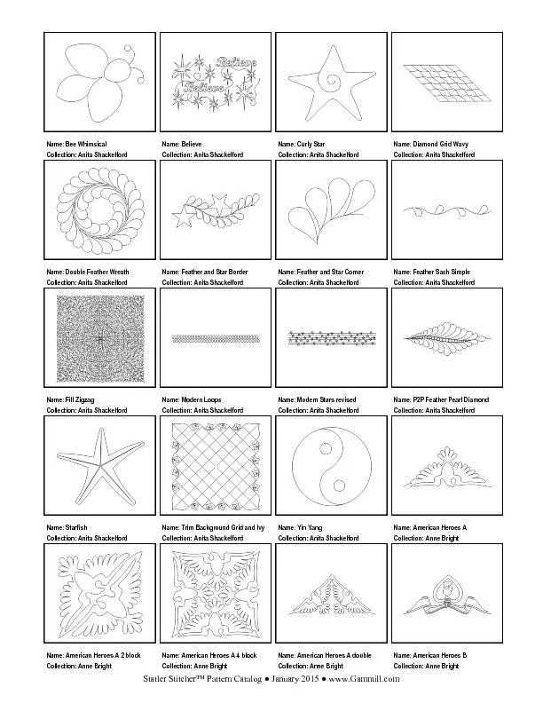Statler Stitcher™ Pattern Catalog ● January 2015 ●