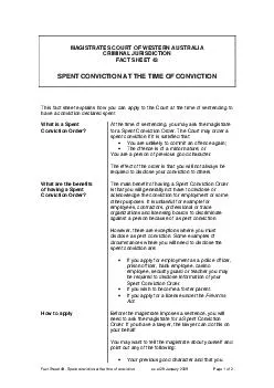Fact Sheet   Spent conviction at the time of con viction as at  January  Page  of  MAGISTRATES COURT OF WESTERN AUSTRALIA CRIMINAL JURISDICTION FACT SHEET  SPENT CONVICTION AT THE TIME OF CONVICTION