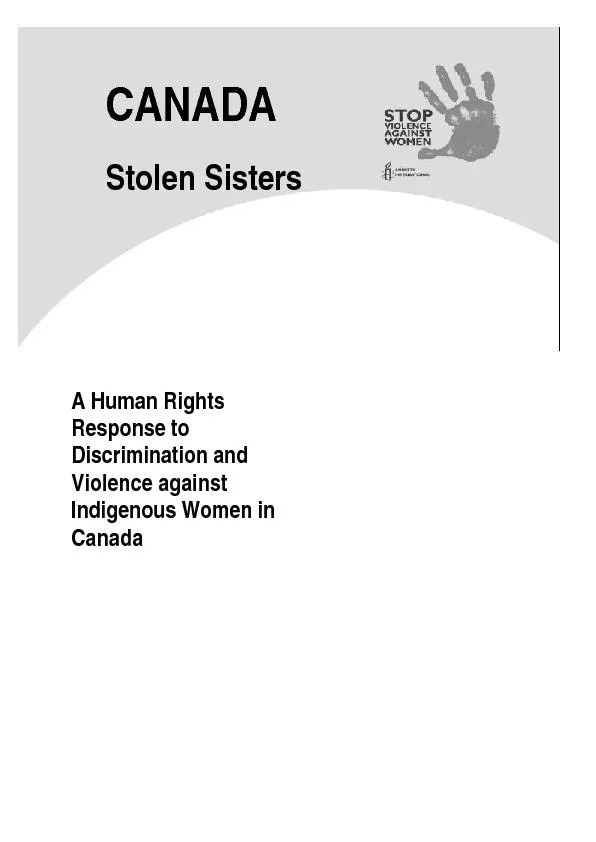 CANADA Stolen Sisters       A Human Rights Response to Discrimination
