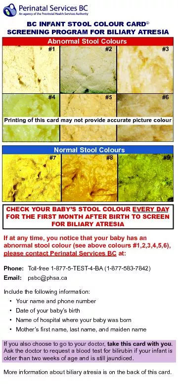 INFANT STOOL COLOUR CARD