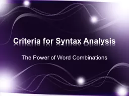 Criteria for Syntax Analysis