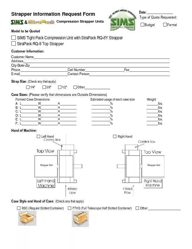 Strapper Information Request Form Compression Strapper Units   Model t
