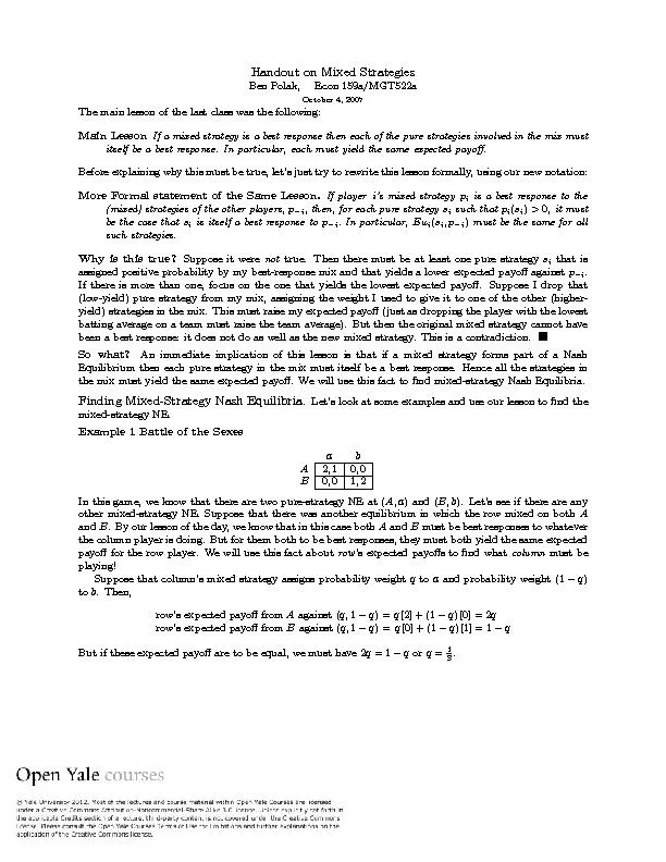 HandoutonMixedStrategiesBenPolak,Econ159a/MGT522aOctober4,2007Themainl