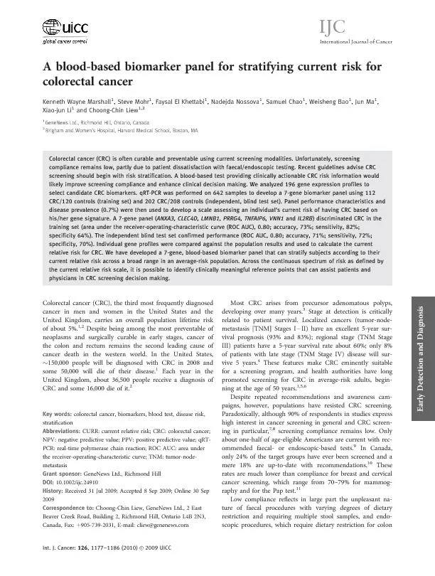 Ablood-basedbiomarkerpanelforstratifyingcurrentriskforcolorectalcancer