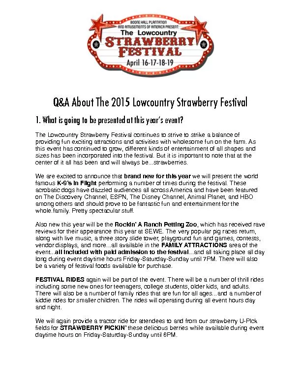 Q&A About The 2015 Lowcountry Strawberry Festival2. What are the days