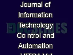 International Journal of Information Technology Co ntrol and Automation IJITCA Vol