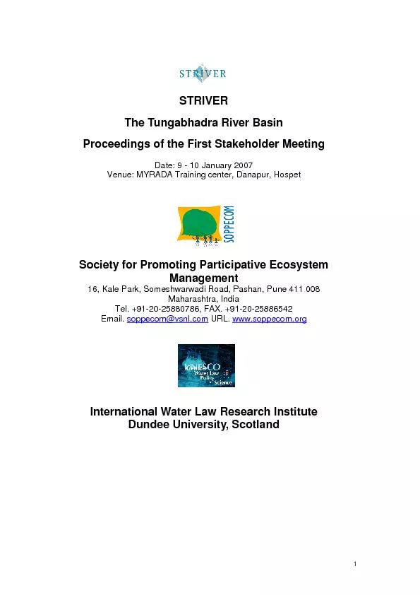 STRIVER  The Tungabhadra River Basin Proceedings of the First Stakeho