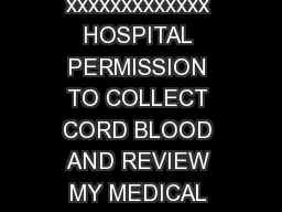 NEW YORK BLOOD CENTER  NATIONAL CORD BLOOD PROGRAM xxxxxxxxxxxxx HOSPITAL PERMISSION TO
