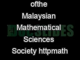 BULLETIN ofthe Malaysian Mathematical Sciences Society httpmath