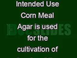 PI Rev  February  CORN MEAL AGAR  Intended Use Corn Meal Agar is used for the cultivation