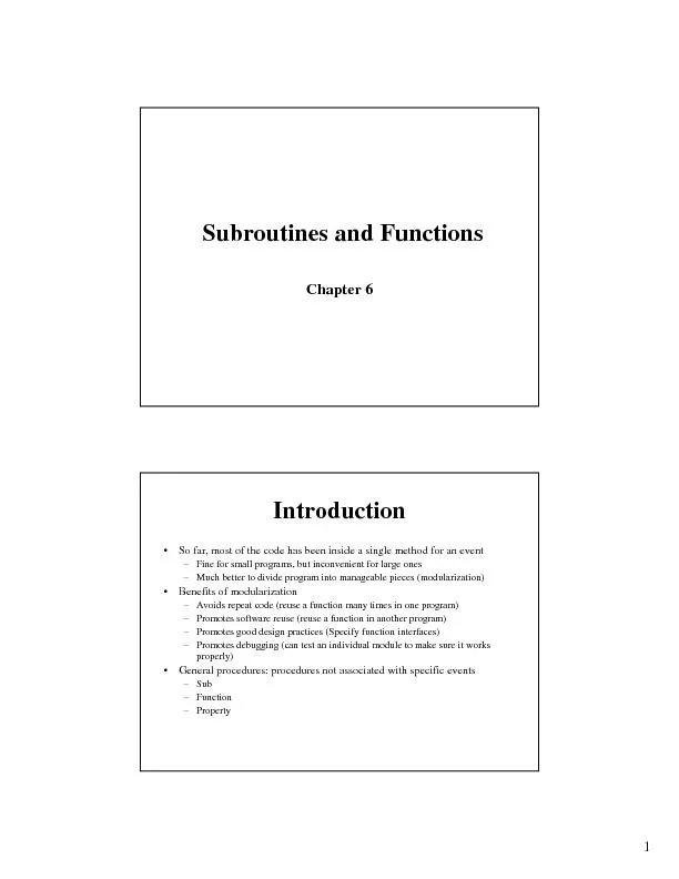 Subroutines and FunctionsChapter 6