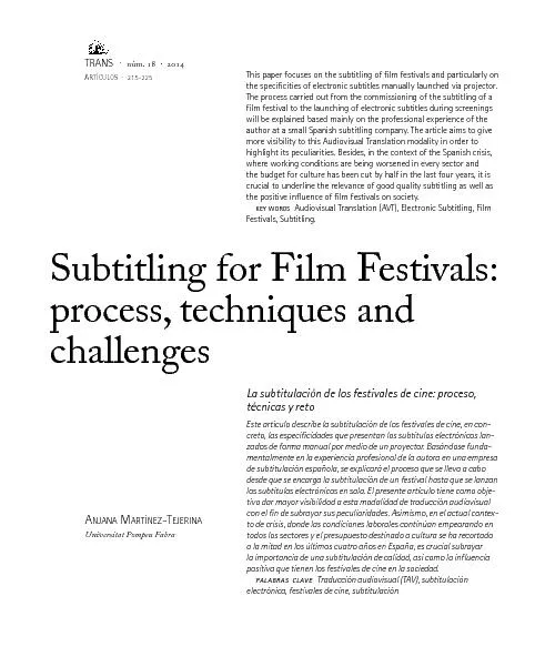 Subtitling for Film Festivals: