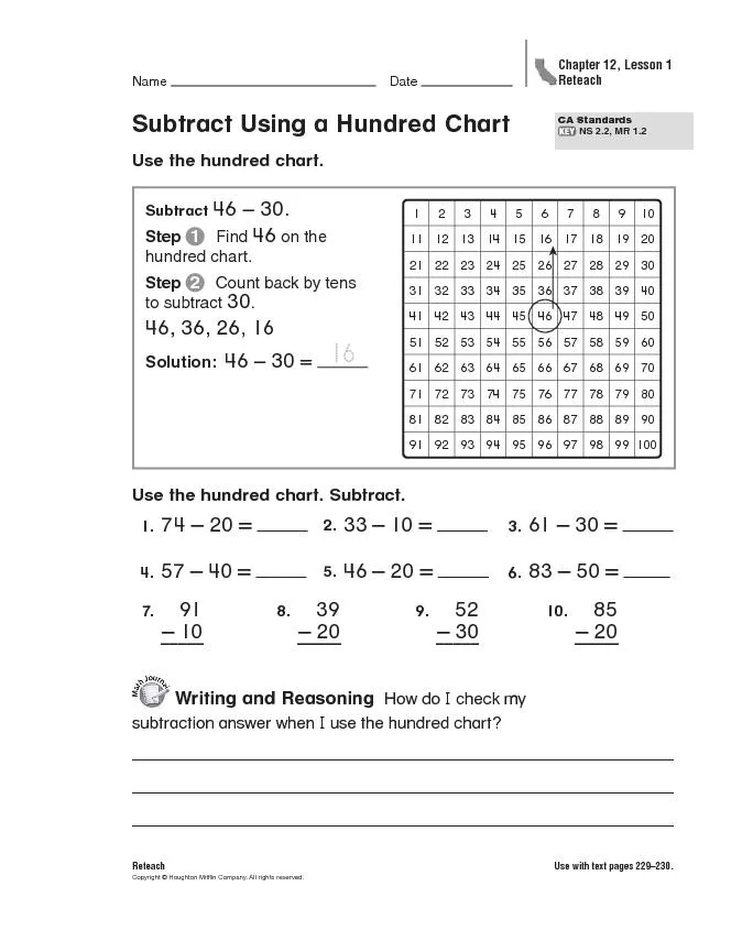 Subtract Using a Hundred Chart