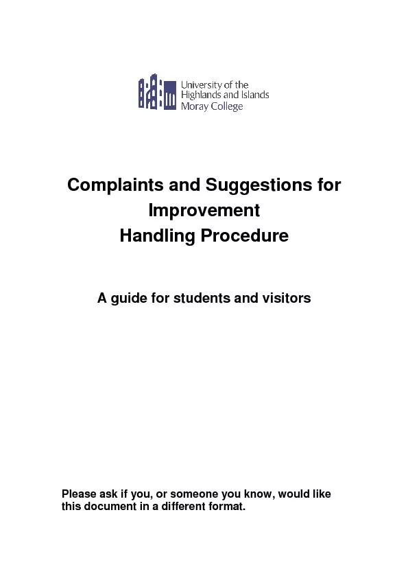 Complaints and Suggestions for Improvement  Handling ProcedureA guide