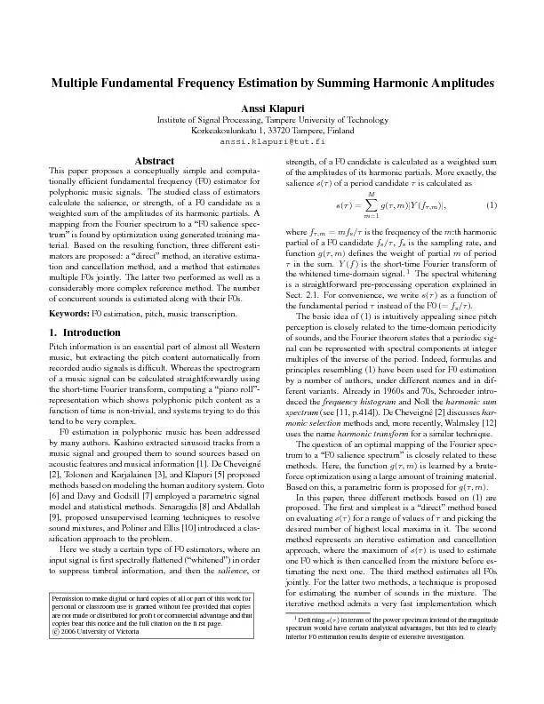 MultipleFundamentalFrequencyEstimationbySummingHarmonicAmplitudesAnssi