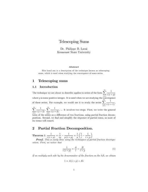 TelescopingSumsDr.PhilippeB.LavalKennesawStateUniversityMarch21,2003Ab