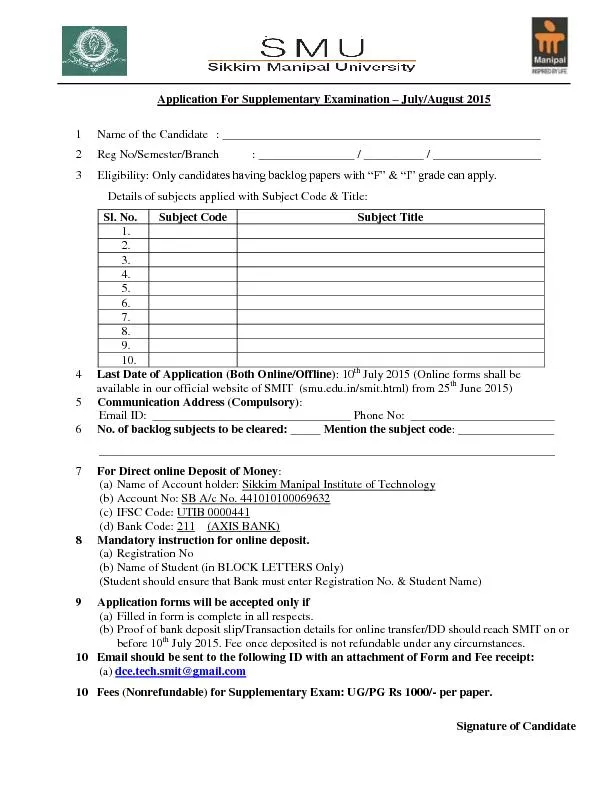 Application For Supplementary