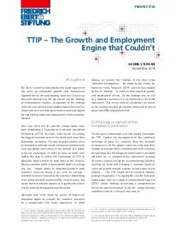 PERSPECTIVE TTIP The Growth and Employment Engine that Couldnt SABINE STEPHAN November