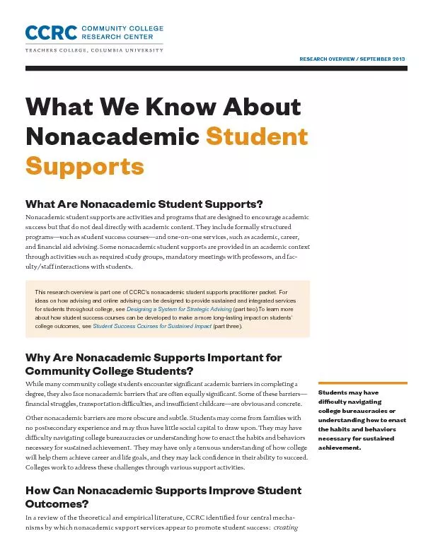 RESEARCH OVERVIEW / SEPTEMBER 2013What We Know About Nonacademic Stude