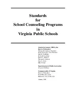 Standards for School Counseling Programs in Virginia Public Schools Adopted in January