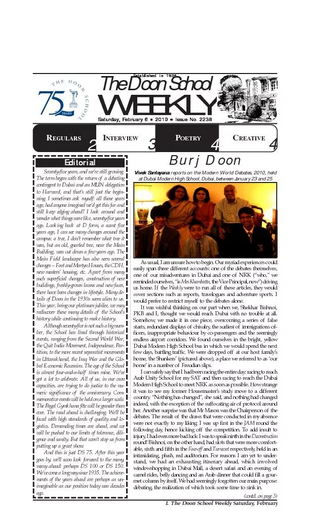 1. The Doon School Weekly Saturday, February
