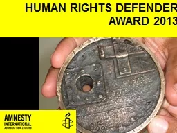 HUMAN RIGHTS DEFENDER AWARD 2013
