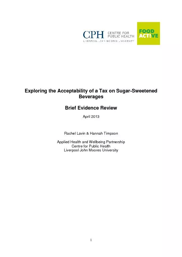 Exploring the Acceptability of a Tax on Sugar