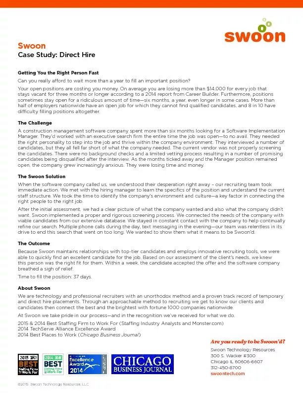 SwoonCase Study: Direct HireGetting You the Right Person FastCan you r