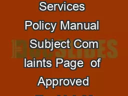 Family Services Policy Manual  Subject Com laints Page  of  Approved Fredrick M