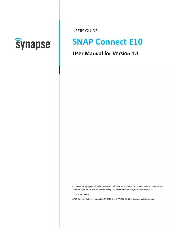 USERS GUIDESNAP Connect E10User Manual for Version 1.1