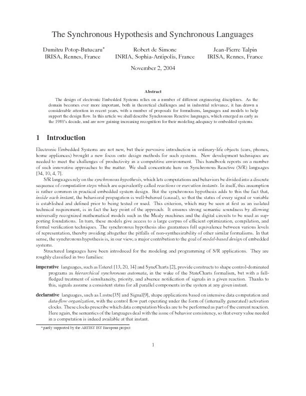 TheSynchronousHypothesisandSynchronousLanguagesDumitruPotop-ButucaruIR