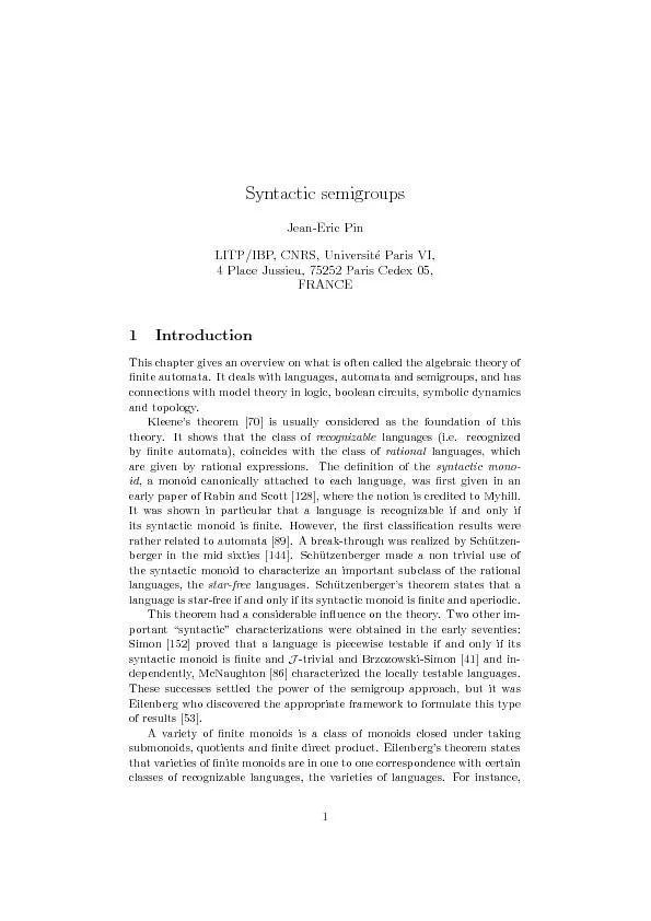 SyntacticsemigroupsJean-EricPinLITP/IBP,CNRS,UniversiteParisVI,4Place