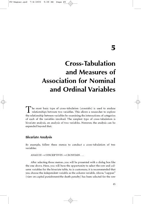 Cross-Tabulationand Measures ofand Ordinal Variableshe most basic type