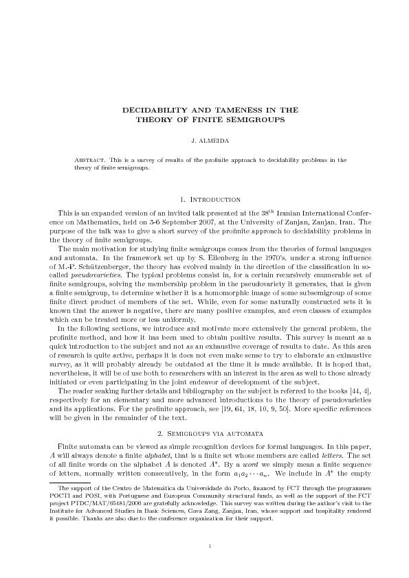 PDF-DECIDABILITYANDTAMENESSINTHETHEORYOFFINITESEMIGROUPSJ.ALMEIDAAbstract.