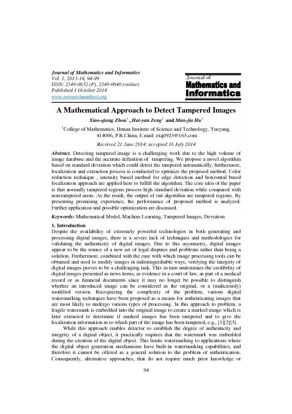 Journal of Mathematics and Informatics Vol. 1, 2013-14, 94-99
