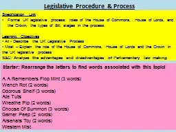 Legislative Procedure & Process
